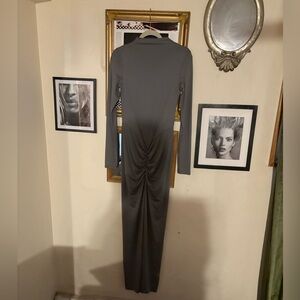 Elegant Gray Fitted dress with draped waist